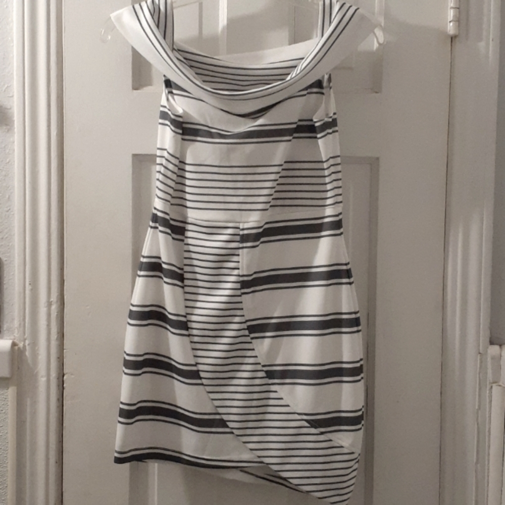 SABO Mini Skirt Dress Small Gray Stripes On White